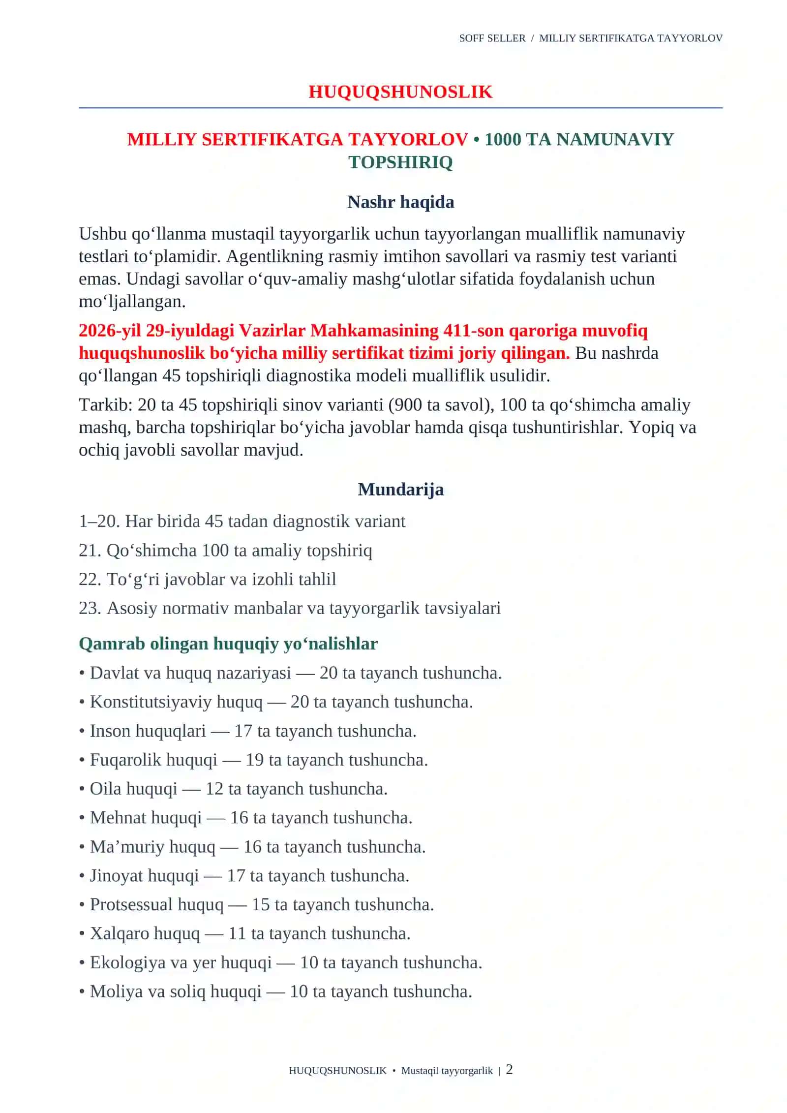 HUQUQSHUNOSLIK/ MILLIY SERTIFIKAT HUQUQSHUNOSLIK 1000 ta TEST 2026-2027.docx 2