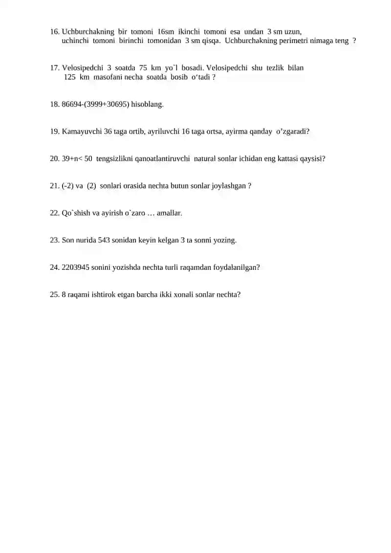 MATEMATIKA TESTLAR 2
