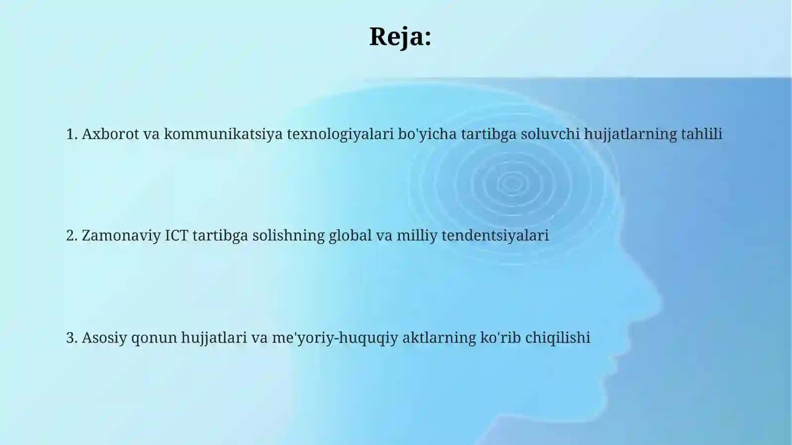 Axborot-komunikatsiya texnalogiyalari bo'yicha meyoriy hujjatlarni o'rganish 2