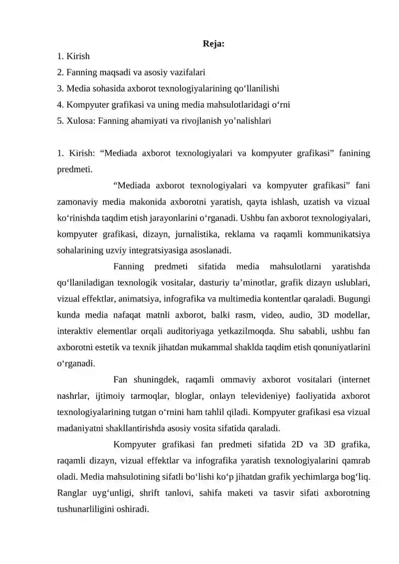 "Mediada axborot texnologiyalari va kompyuter grafikasi" 2