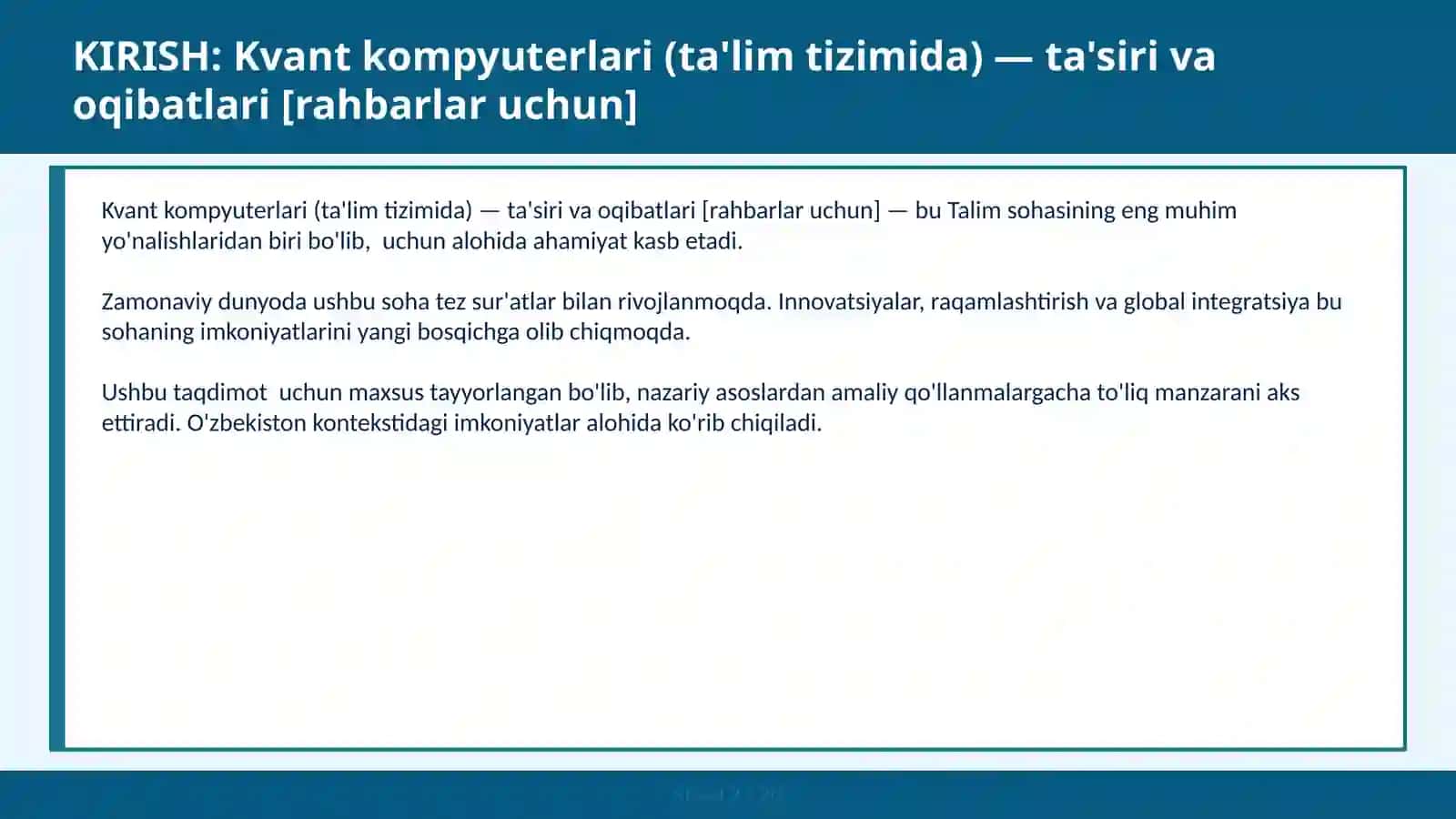 Kvant Kompyuterlari (Ta'lim Tizimida) — Ta'siri va Oqibatlari [Rahbarlar Uchun] 2