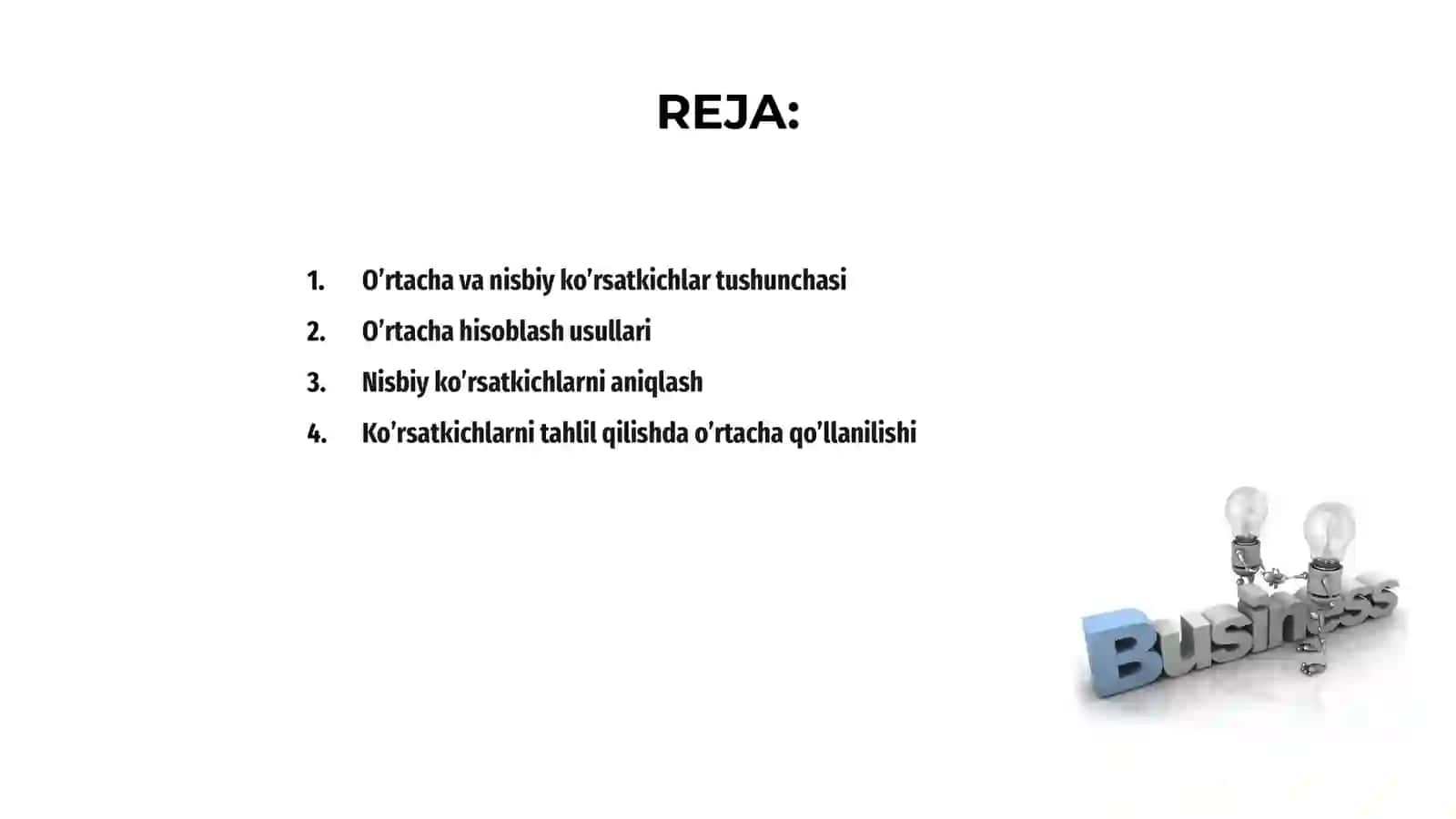 O’rtacha va nisbiy ko’rsatkichlarni hisoblash usuli hamda uni tahlilda qo’llanilishi 2