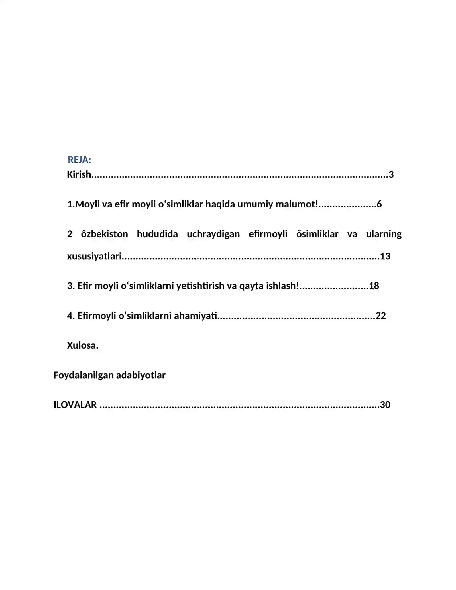 «EFIR MOYLI O'SIMLIKLARNING MORFOLOGIK HUSUSIYATLARI » KURS ISHI 2