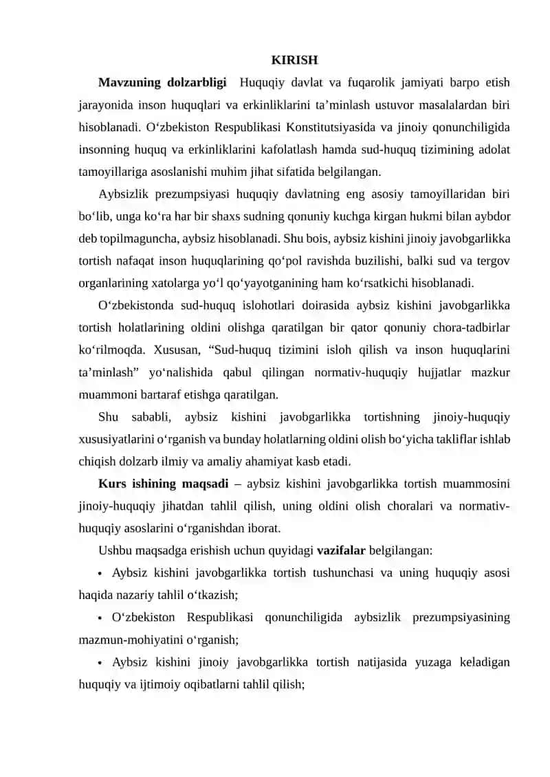 Aybsiz Kishini Javobgarlikka Tortishning Jinoiy-Huquqiy Xususiyatlari 2