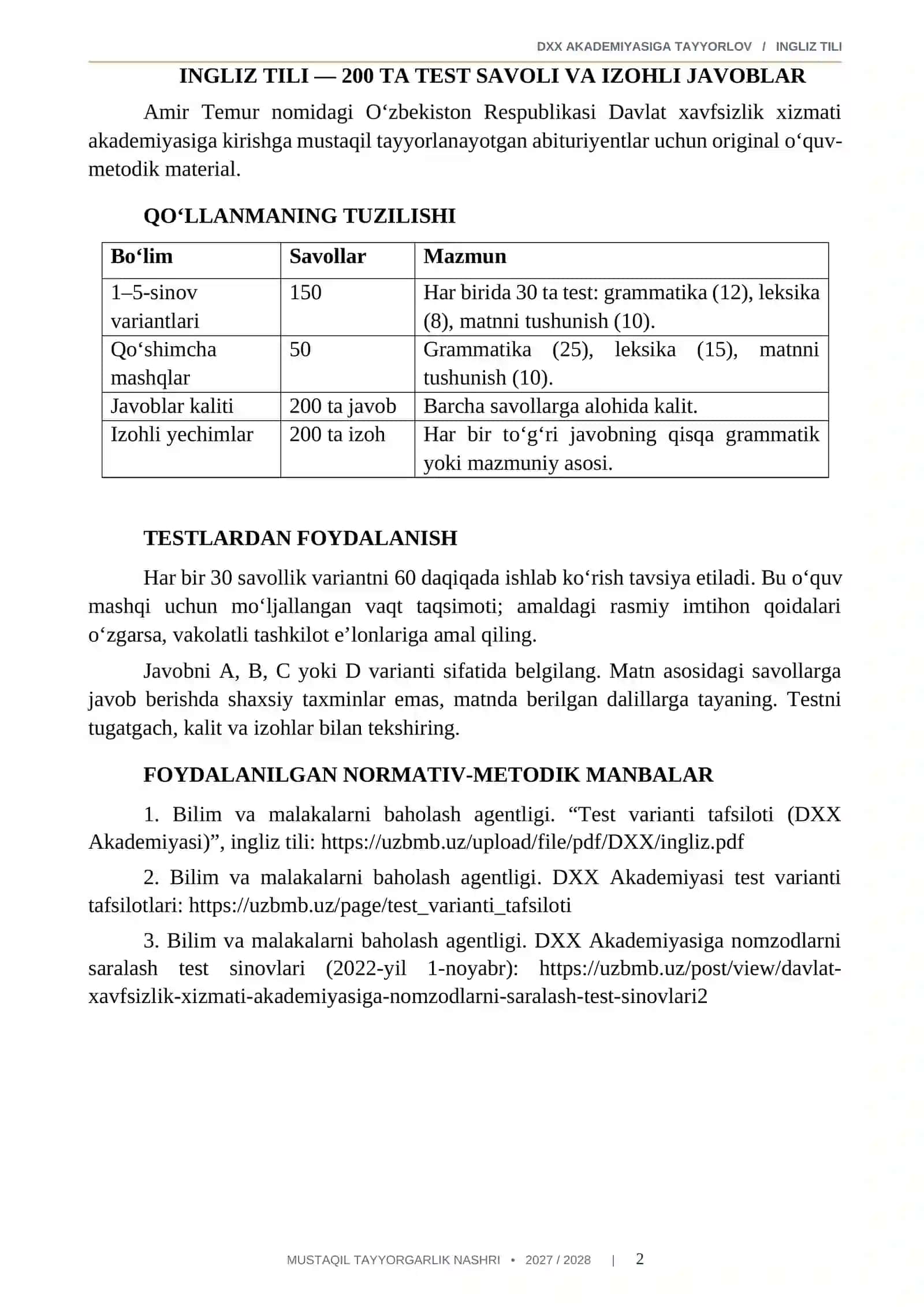 DXX AKADEMIYASI Ingliz tili 200 TEST 2027-2028 QABUL.docx 2