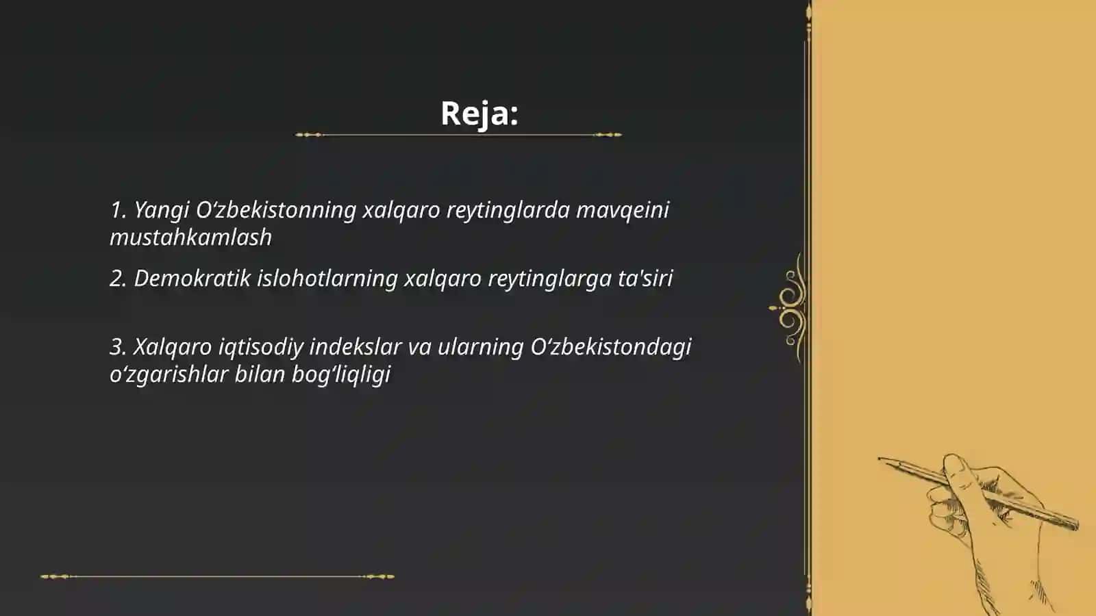 Yangi Oʻzbekistonda ijtimoiy-siyosiy iqtisodiy va madaniy hayotida roʻy berayotgan oʻzgarishlarning xalqaro reytingi va idekslarda aks etishi 2