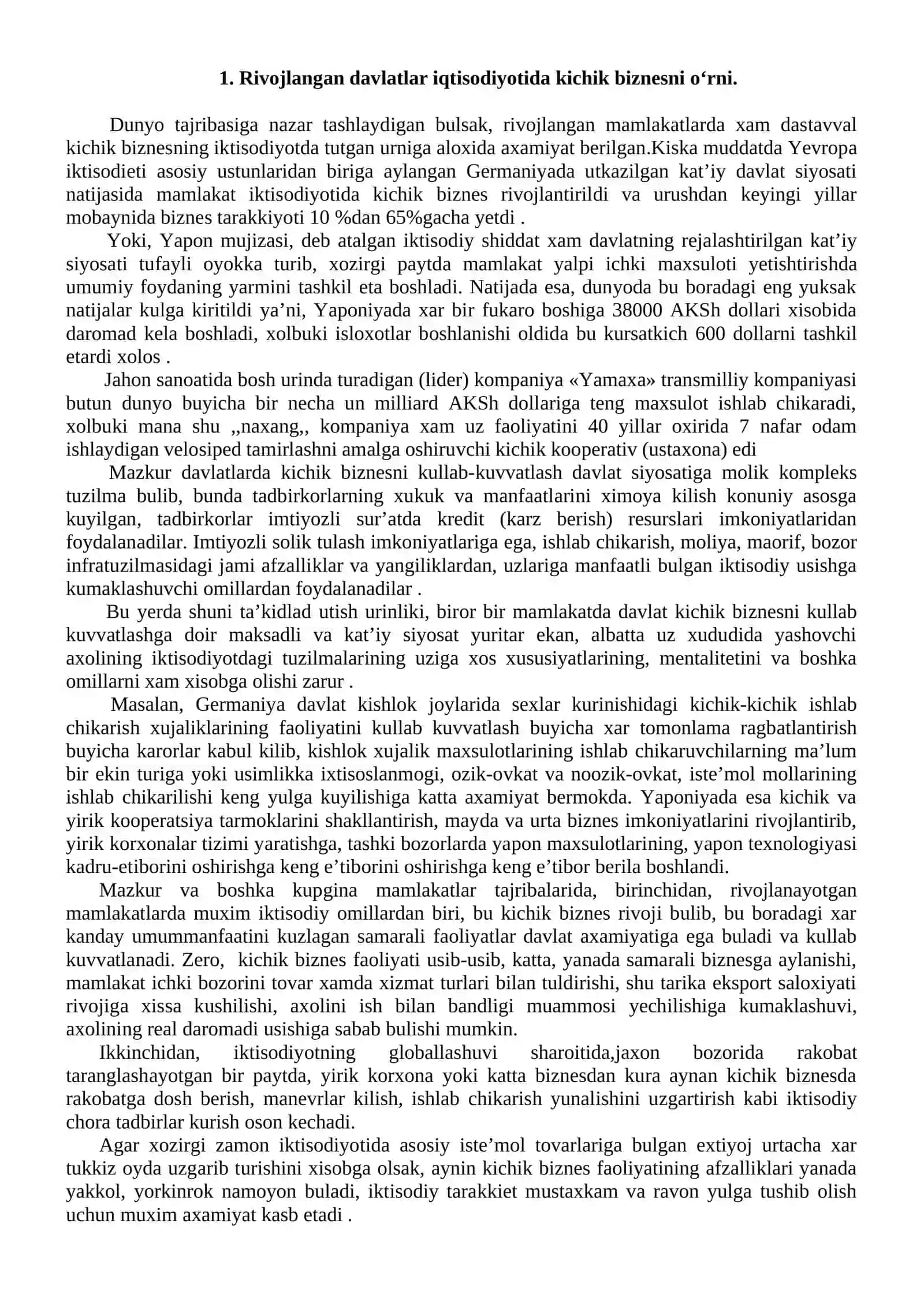 Xorijiy mamlakatlarda kichik biznes va tadbirkorlikni rivojlantirish 2