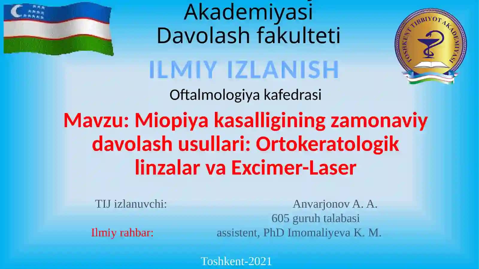 Miopiyakasalligining zamonaviy davolash usullari: Ortokeratologik linzalar va Excimer-Laser 2