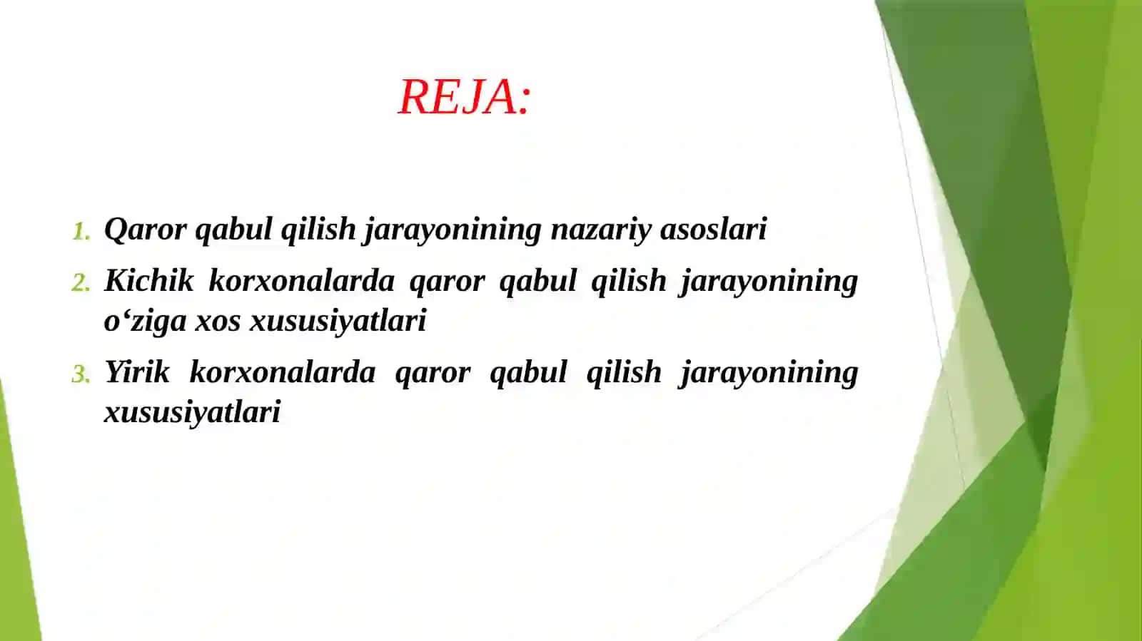 KICHIK VA YIRIK KORXONALARDA QAROR QABUL QILISH JARAYONLARINI TAQQOSLOVCHI TADQIQOT 2