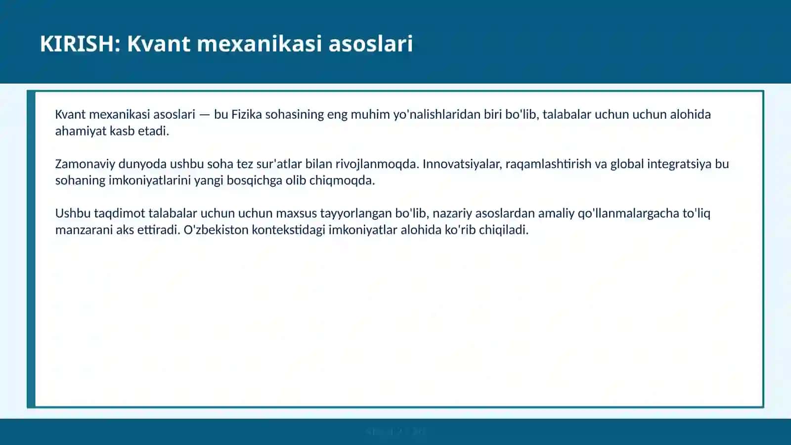 KVANT MEXANIKASI ASOSLARI 2
