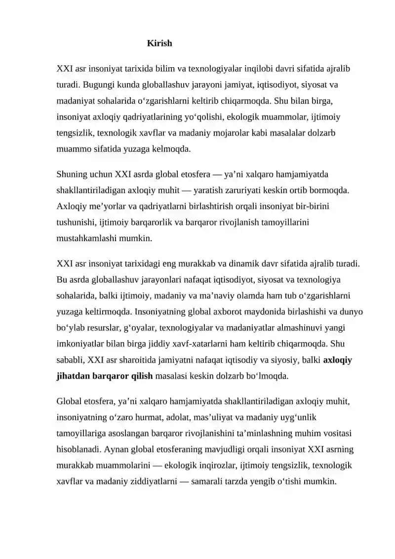 XXI ASRLARDA GLOBAL ETOSFERA (AXLOQIY MUHIT) YARATISH ZARURIYATI 2