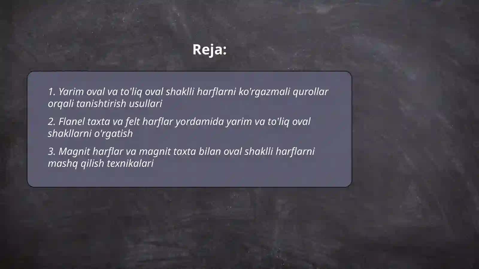 Yarim oval va to'liq oval shaklli harflarni o'rgatishda ko'rgazmali qurollardan foydalanish 2
