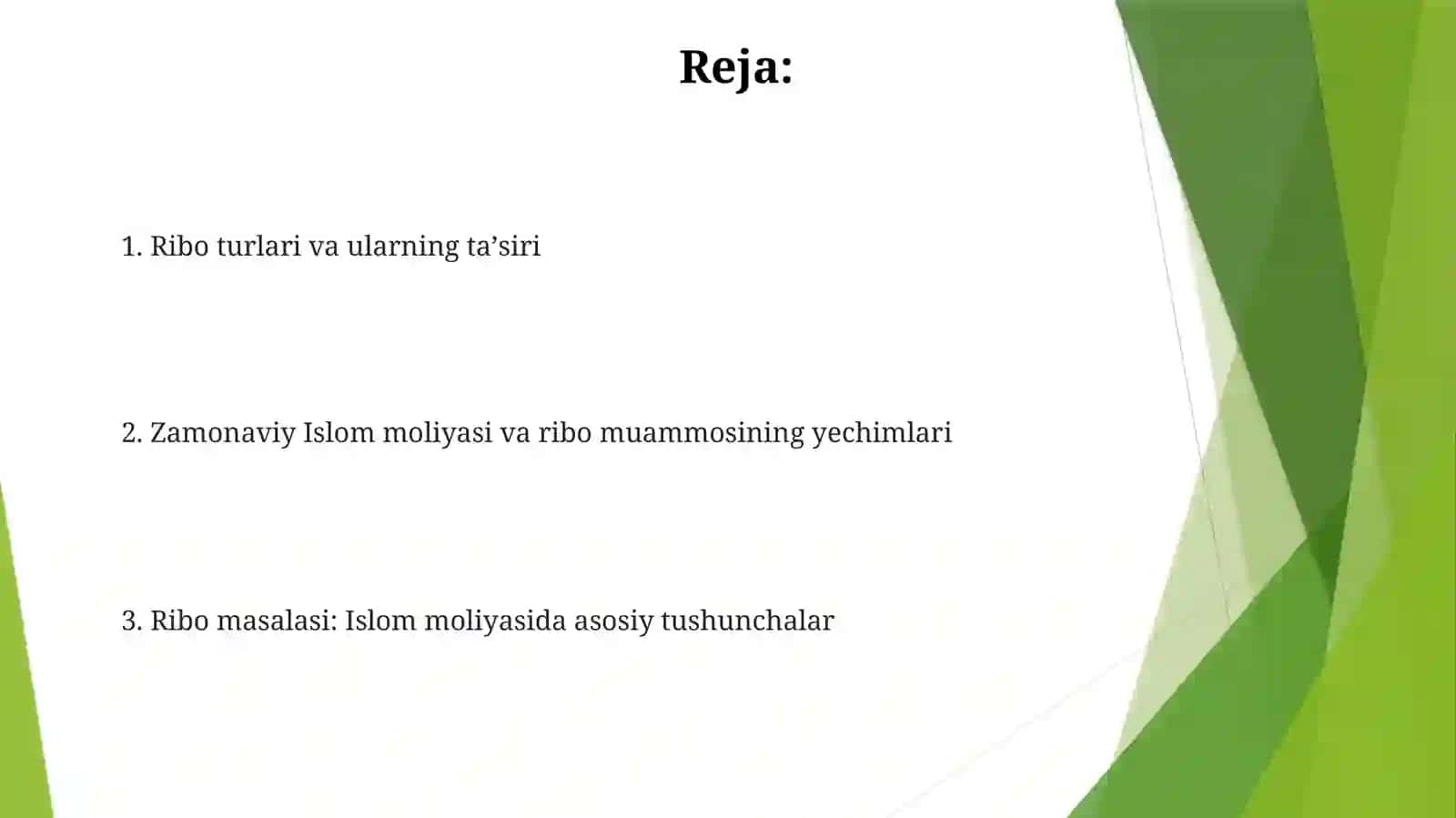 Islom moliyasi daribomasalasi 2