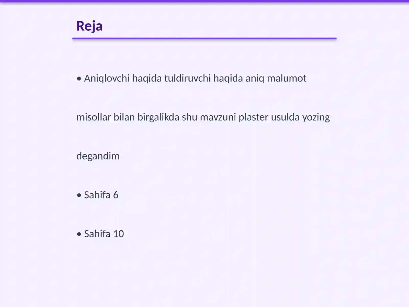 Aniqlovchi va tuldiruvchining ifodalanishi plaster usulda 2