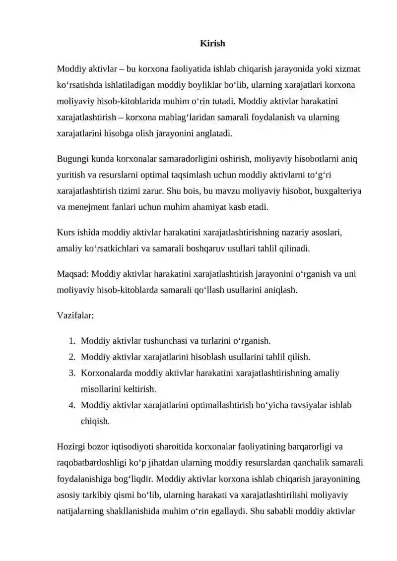 Moddiy aktivlar harakatini xarajatlashtirish 2