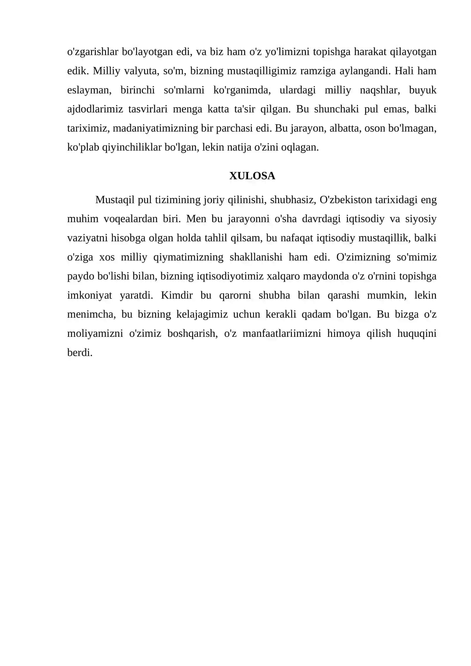 O'ZBEKISTON RESPUBLIKASI MUSTAQQIL PUL TIZIMINING JORIY QILINISHI 2