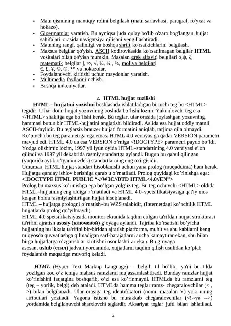 HTML tili haqida qisqacha ma’lumot 2