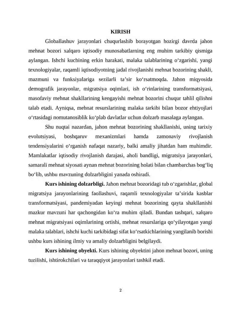 JAHON MEHNAT BOZORINING SHAKLLANISHI VA RIVOJLANISH TENDENSIYALARI 2