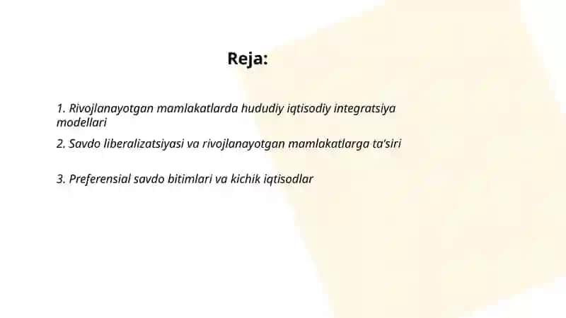 Rivojlanayotgan mamlakatlaming iqtisodiy integratsiyasi 2
