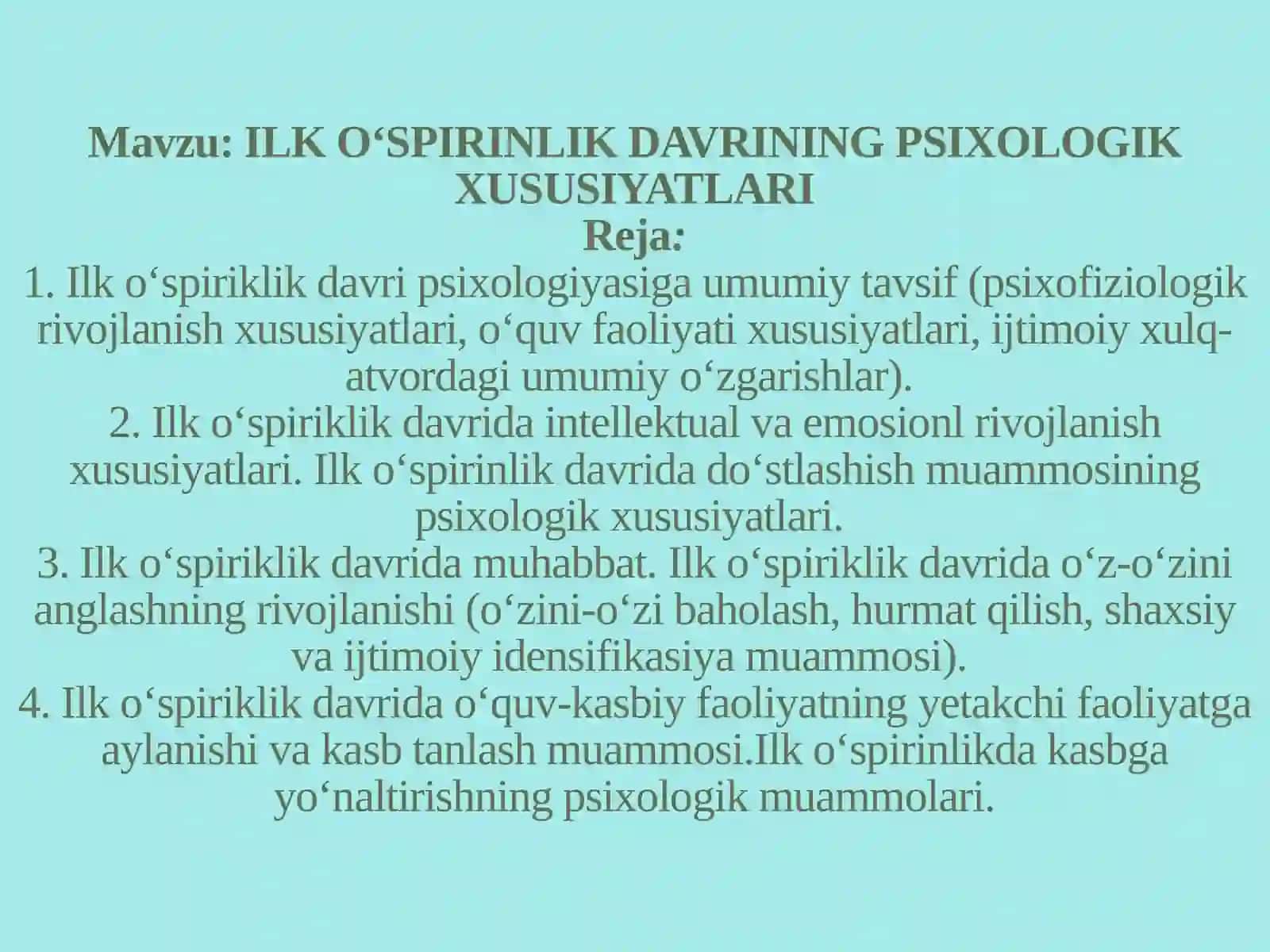 YOSH DAVRLAR PSIXOLOGIYASI9.1 PSS 22-guruh talabasi 2
