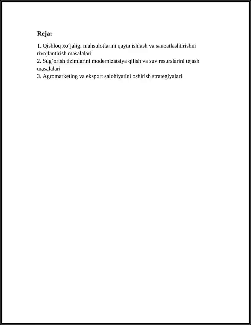 OʻZBEKISTON RESPUBLIKASI AGROSANOAT MAJMUASI TARMOQLARI RIVOJLANITIRISH MASALALARI 2
