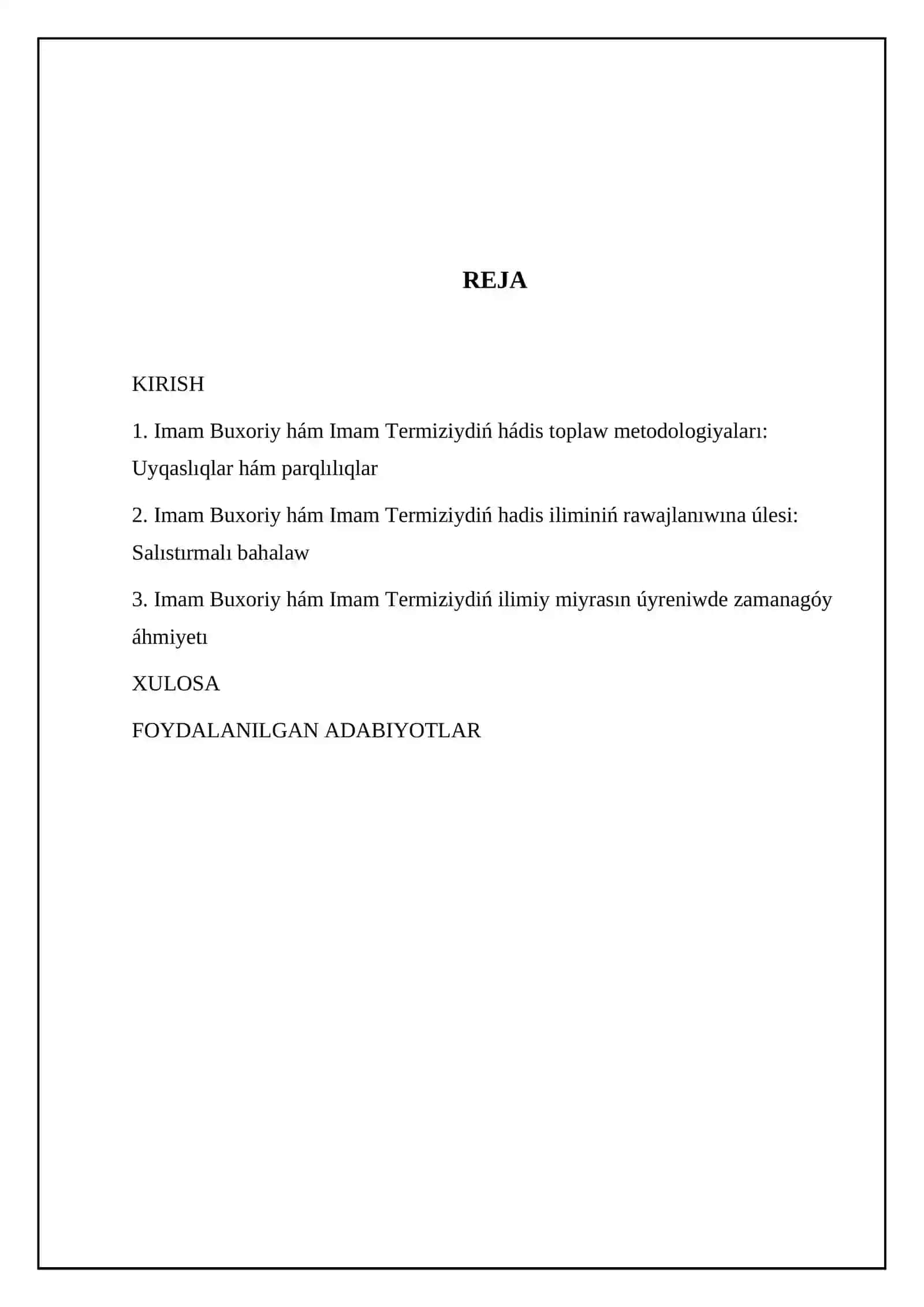 Imam Buxoriy hám Imam Termiziydiń hádis ilimine qosqan úleslerin salıstırıw analizi 2