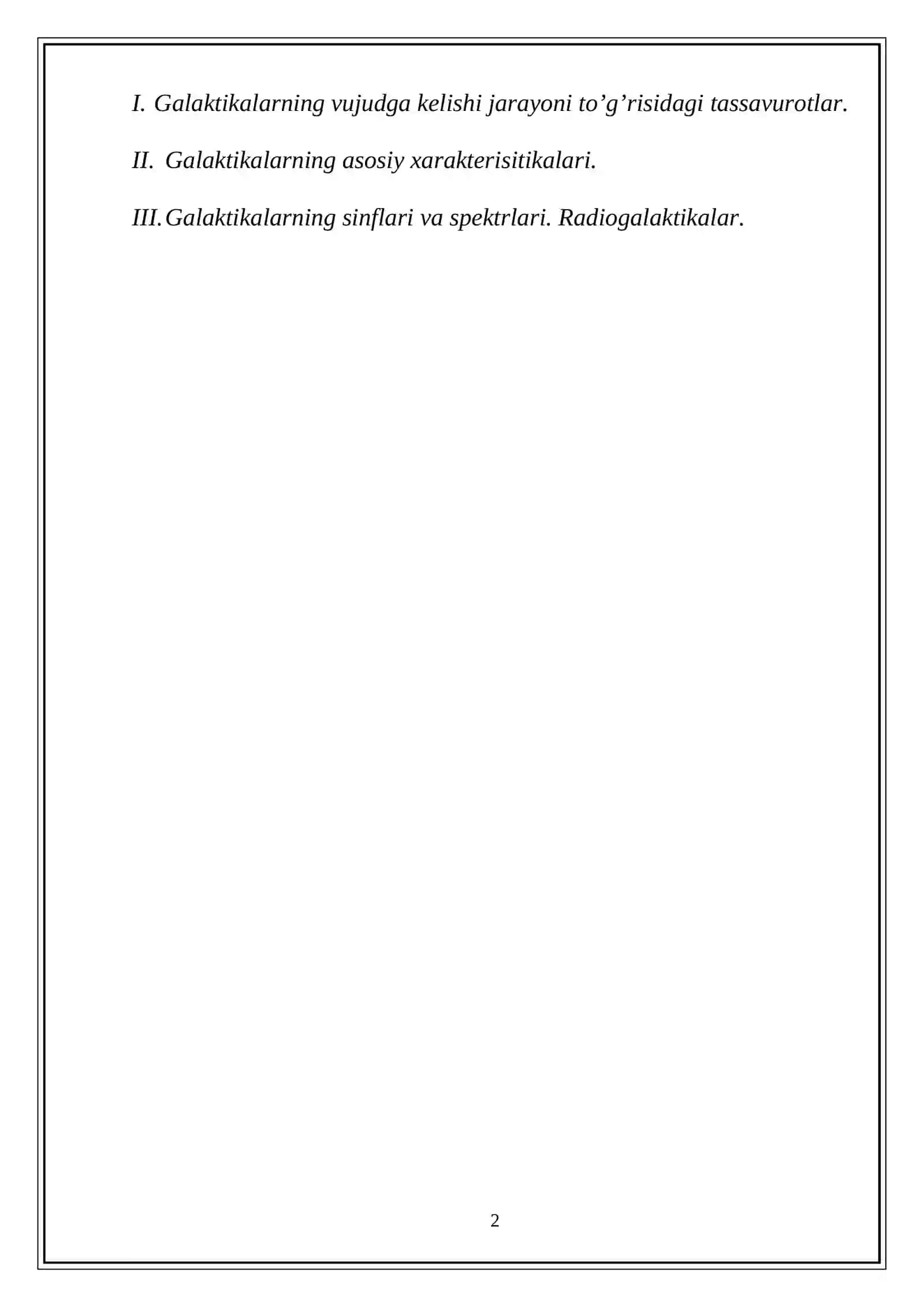 GALAKTIKALARNING VUJUDGA KELISHI MAVZUSIDAGI KURS ISHI 2