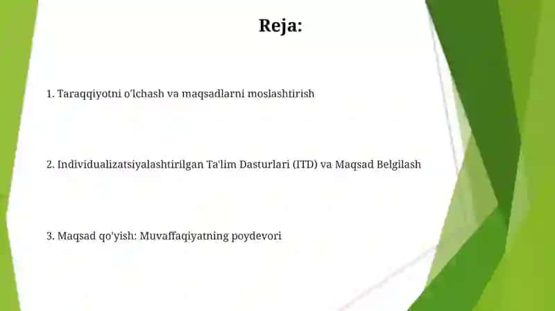 Taraqqiyotni o'lchash va maqsadlarni moslashtirish 2