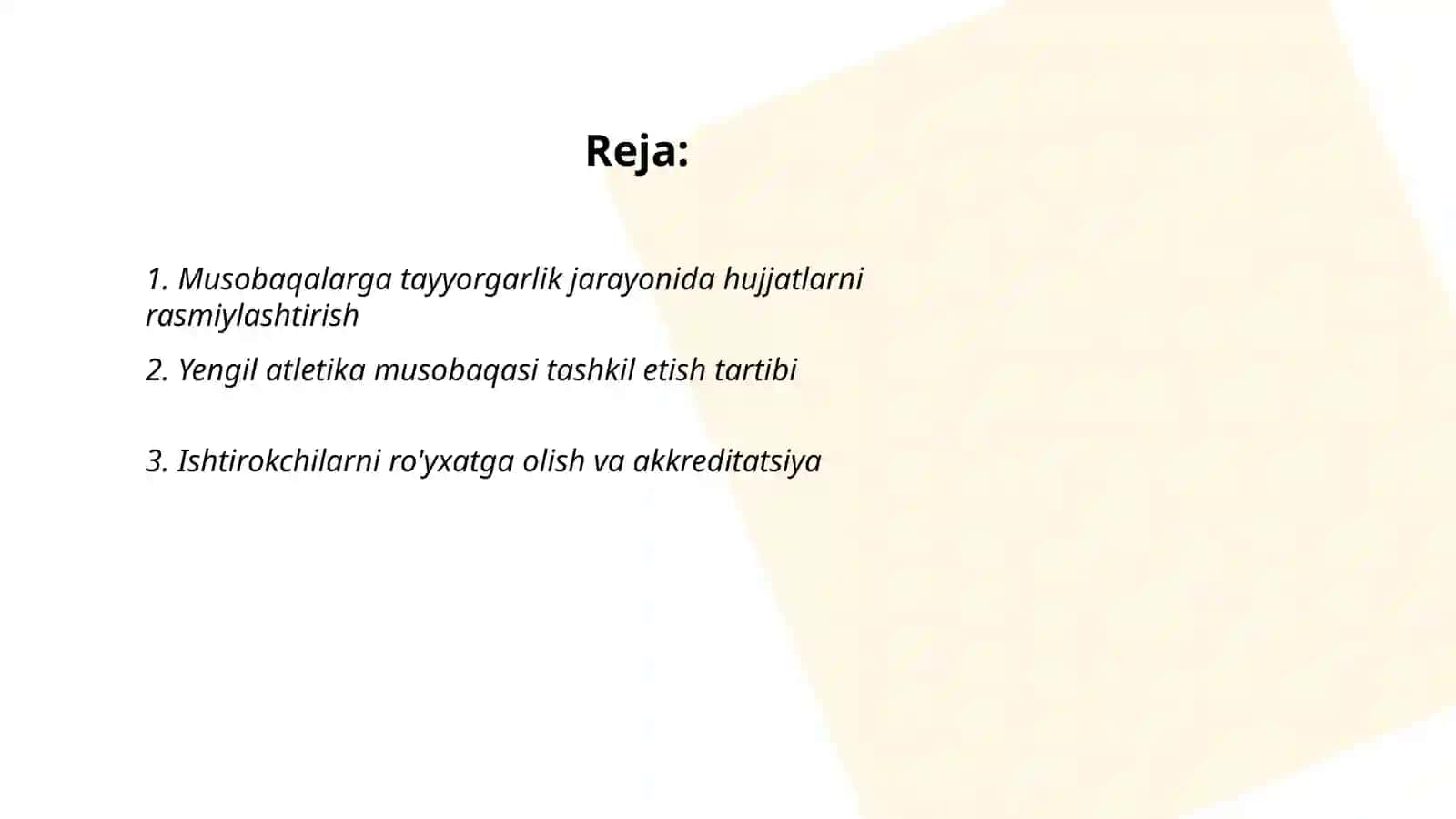 Yengil atletika musobaqalariga oid hujjatlarni rasmiylashtirish tartibi musobaqalarga tayyorlash 2