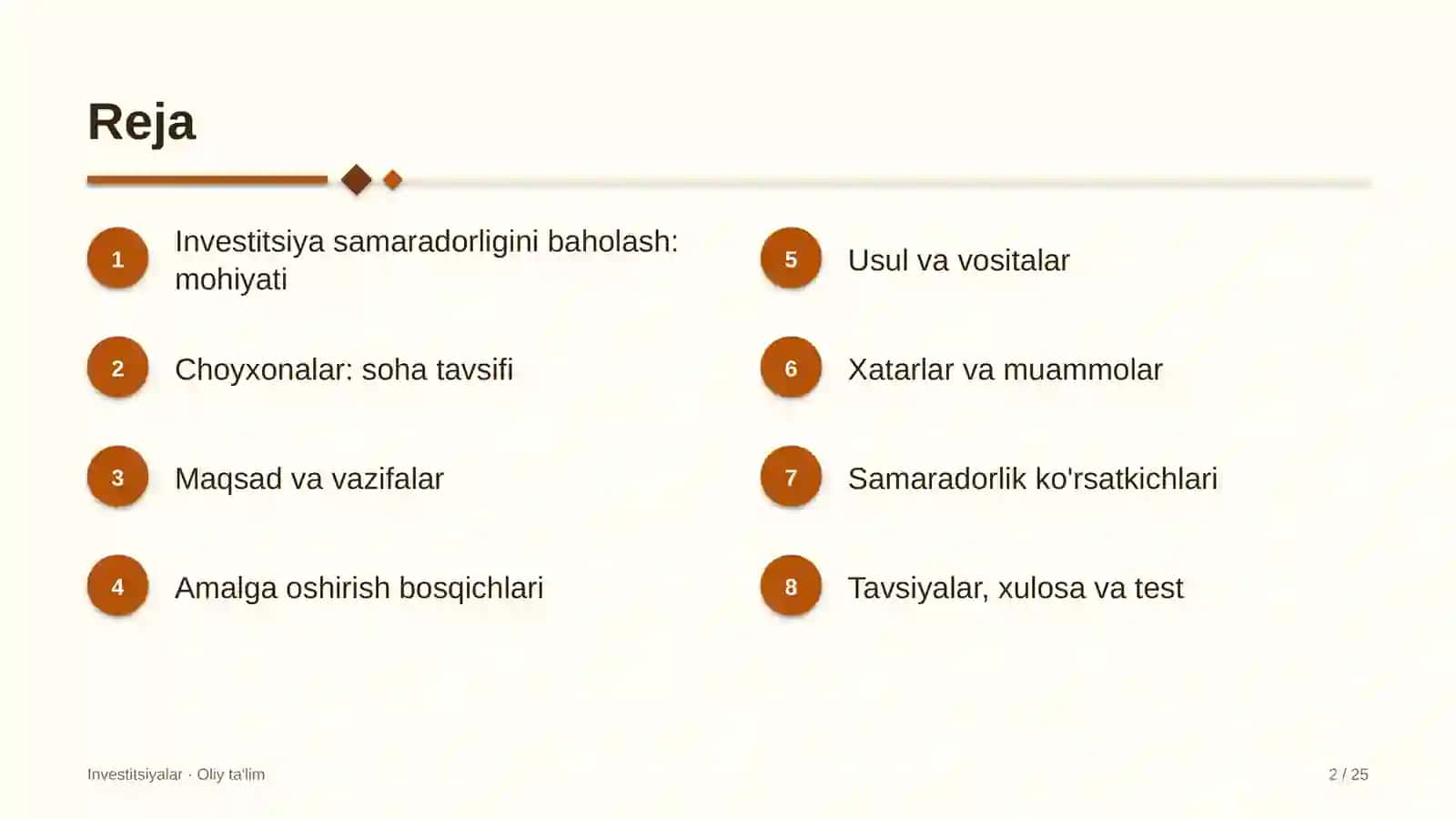 Choyxonalarda investitsiya samaradorligini baholash 2