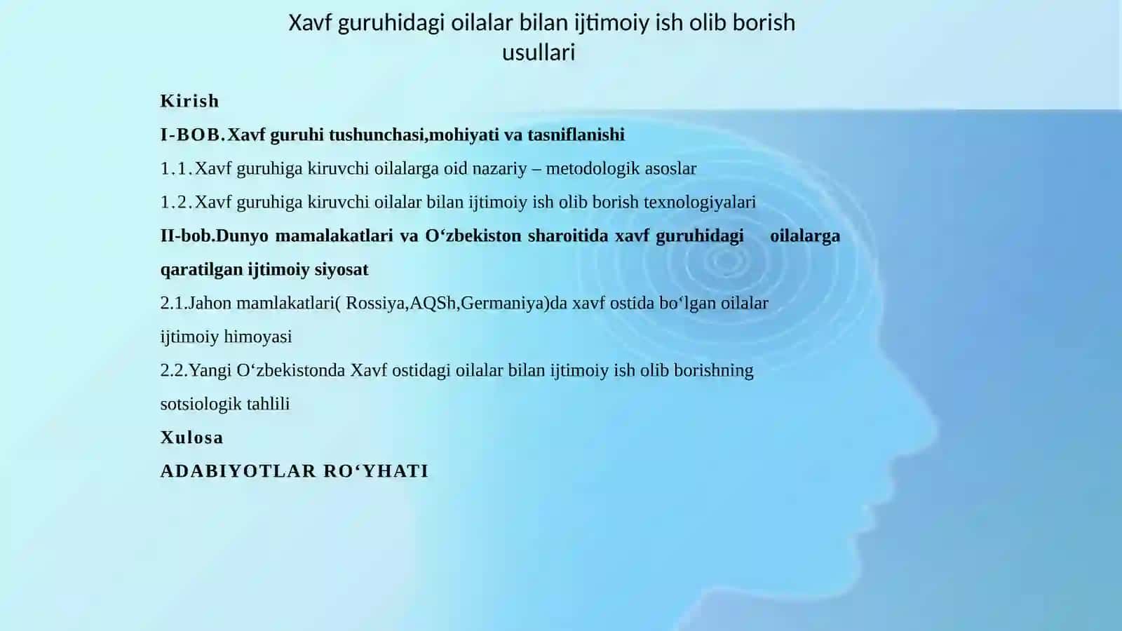 Xavf guruhidagi oilalar bilan ijtimoiy ish olib borish 2