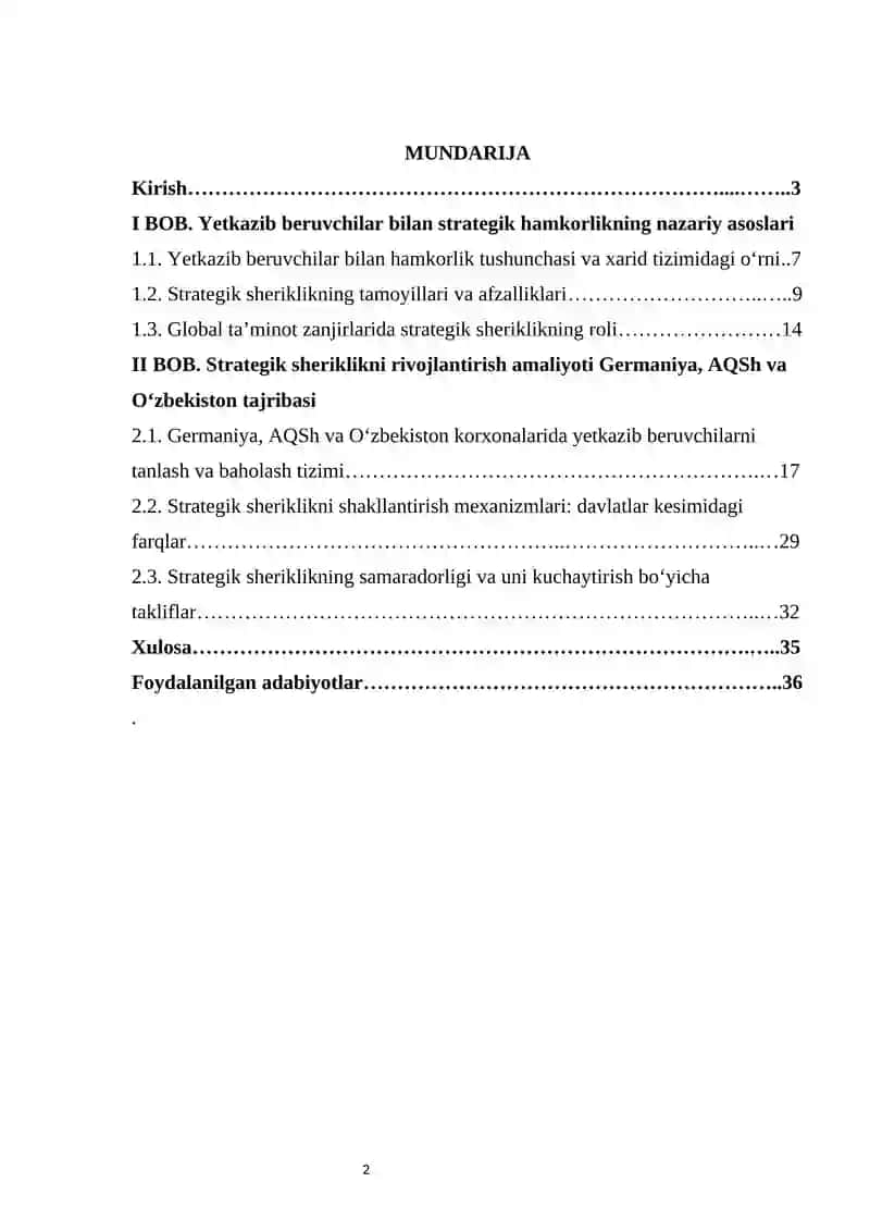 Yetkazib beruvchilar bilan hamkorlik  Strategik sheriklik 2