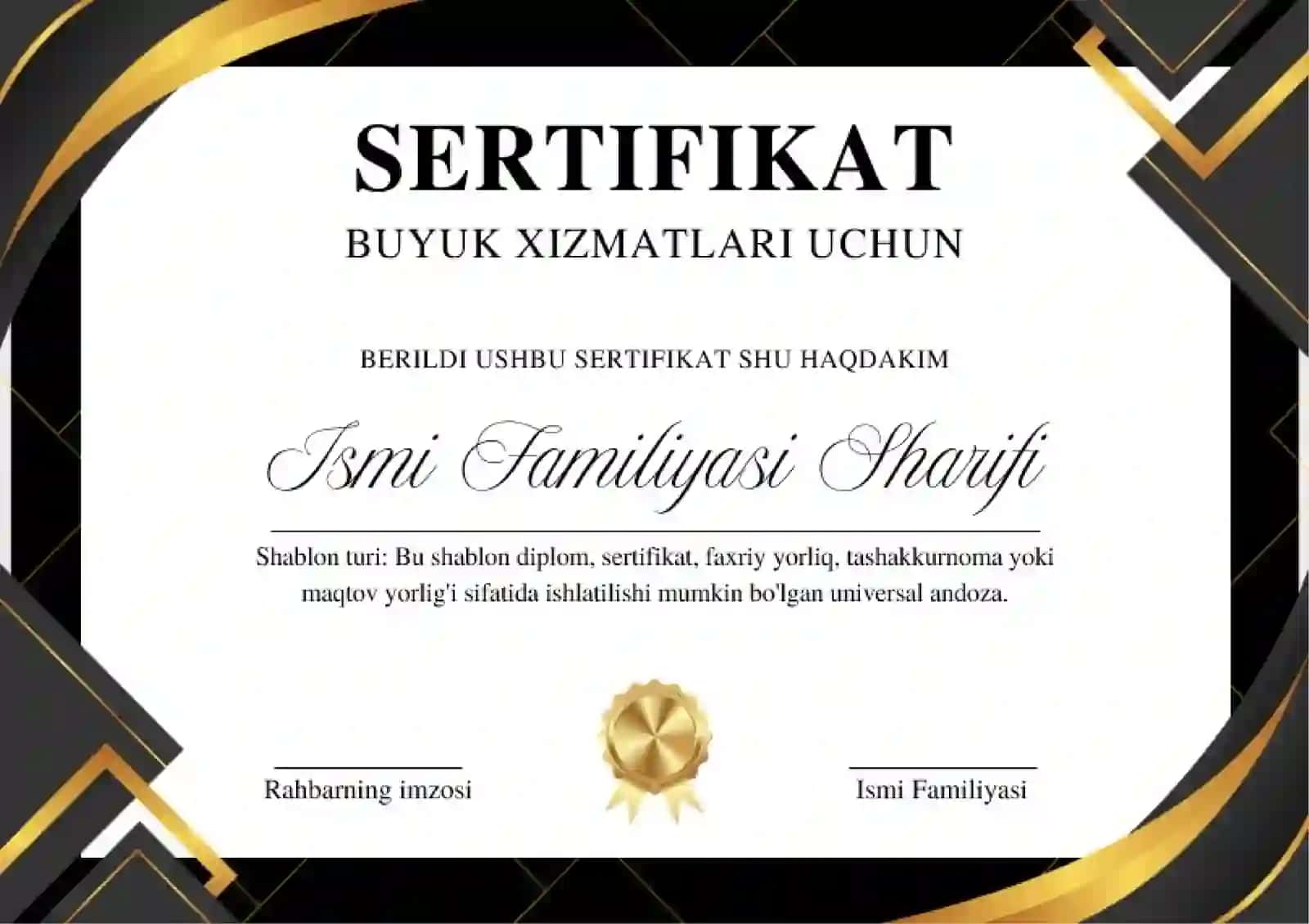 Shablon turi Sertifikat 2