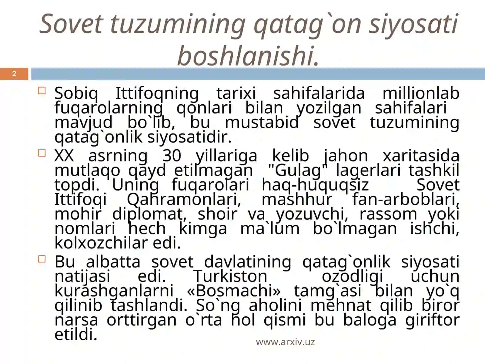 Sovet tuzumi davrida O’zbekistondagi qatag’on siyosati 2
