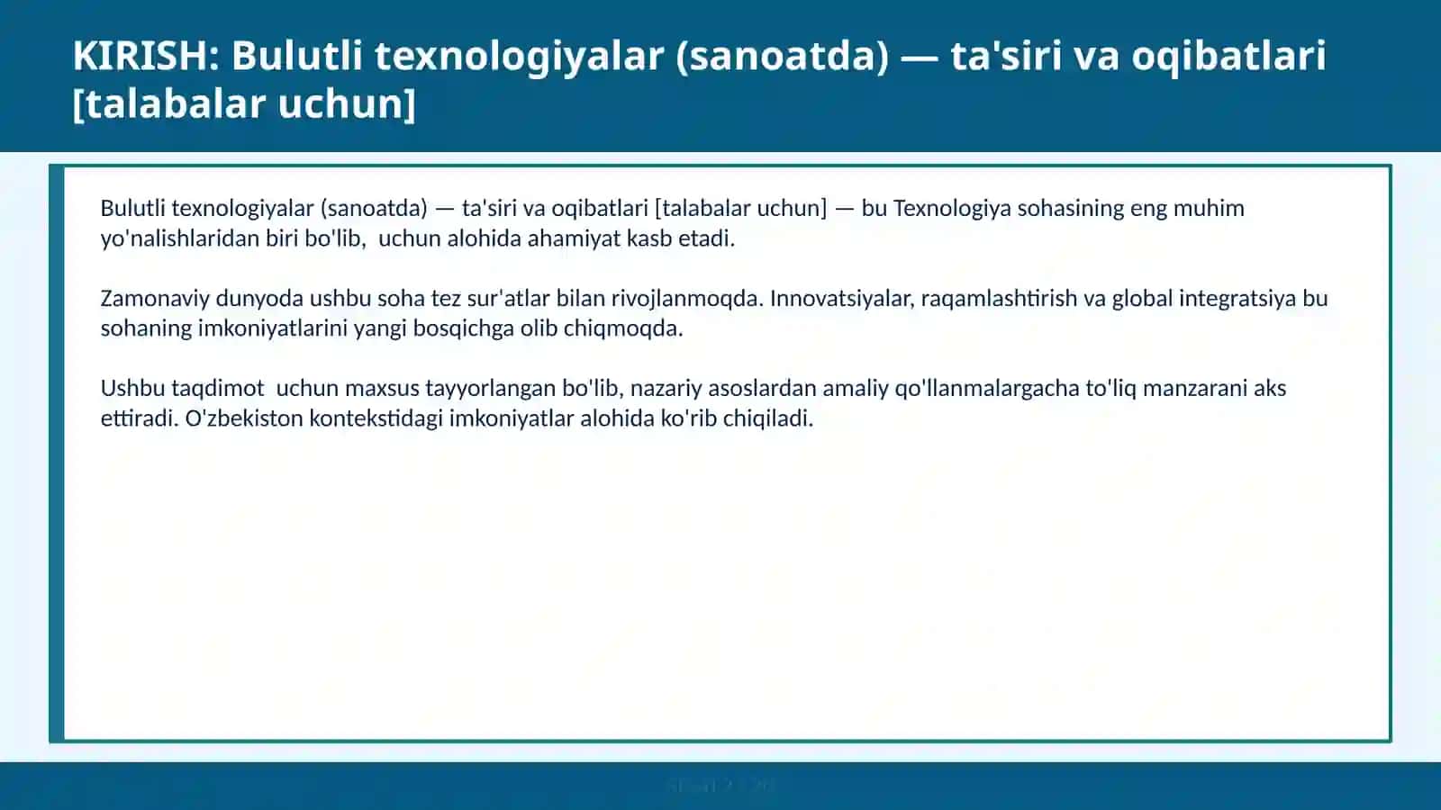 Bulutli texnologiyalar (sanoatda) — ta'siri va oqibatlari [talabalar uchun] 2
