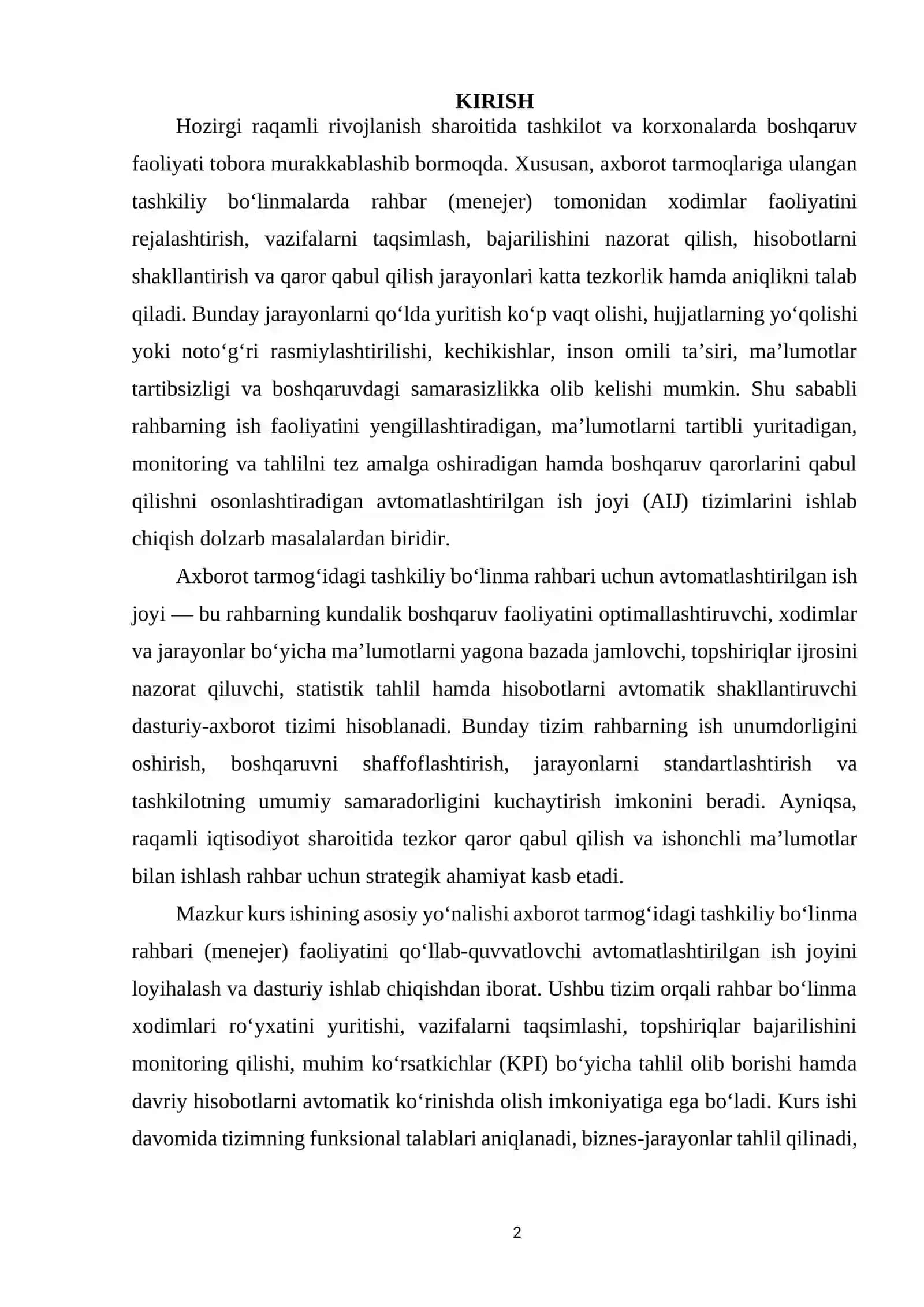 Tashkiliy bo‘linma rahbari (Menejer) uchun avtomatlashtirilgan ish joyini ishlab chiqish 2