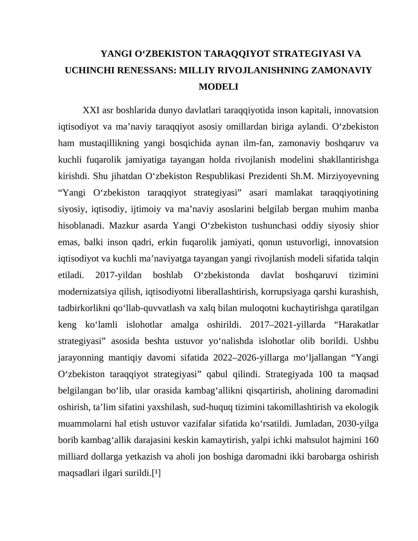 “YANGI O‘ZBEKISTON TARAQQIYOT STRATEGIYASI” KITOBIDA RIVOJLANISH MODELI, UCHINCHI RENESANS TUSHUNCHALARI 2