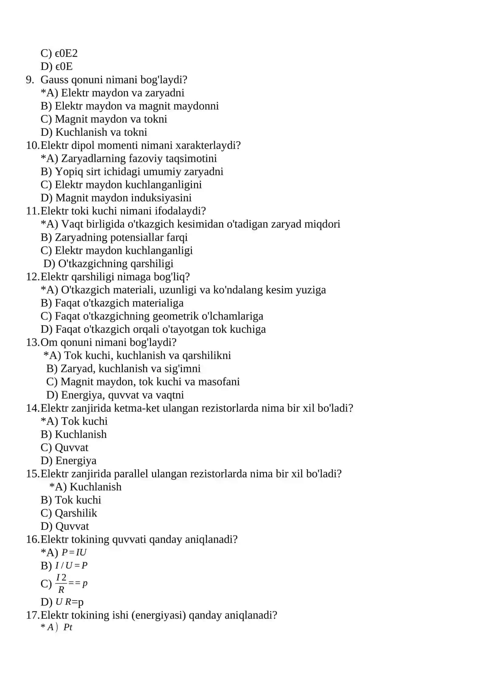 UMUMIY FIZIKA TESTLAR BAZASI 2