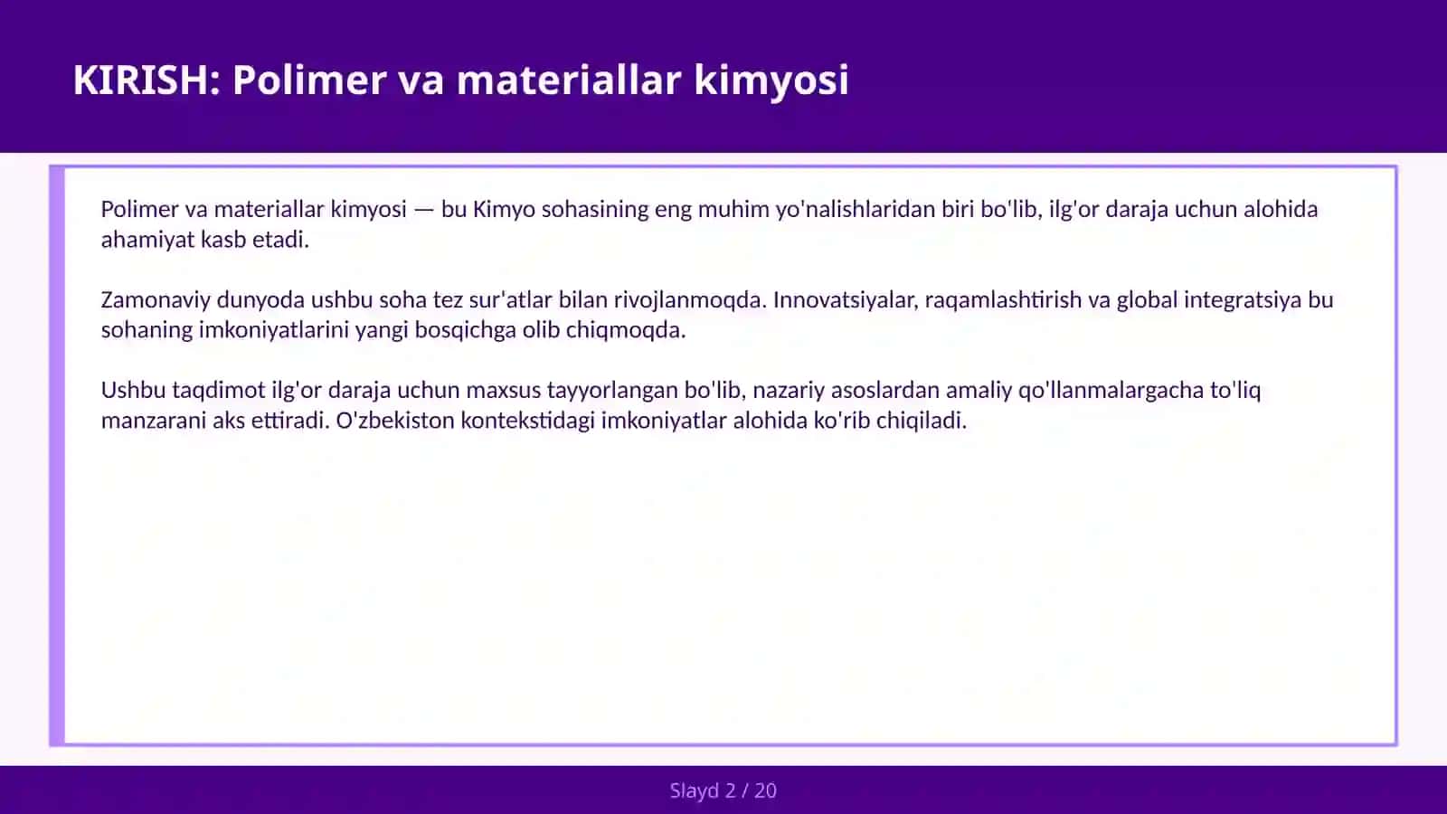 Polimer va materiallar kimyosi 2