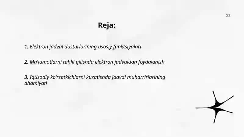 Iqtisodiy axborotni qayta ishlash uchun elektron jadval muharrirlaridan foydalanish 2