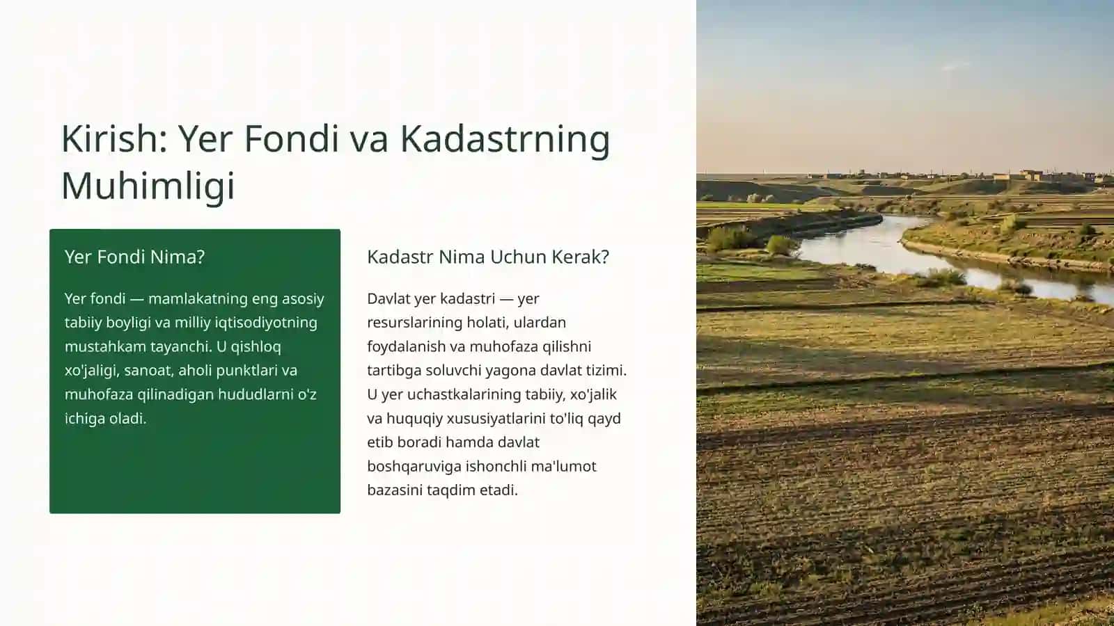 O'zbekiston Respublikasi Yer Fondi Davlat Yer Kadastrining Ob'yekti Sifatida 2