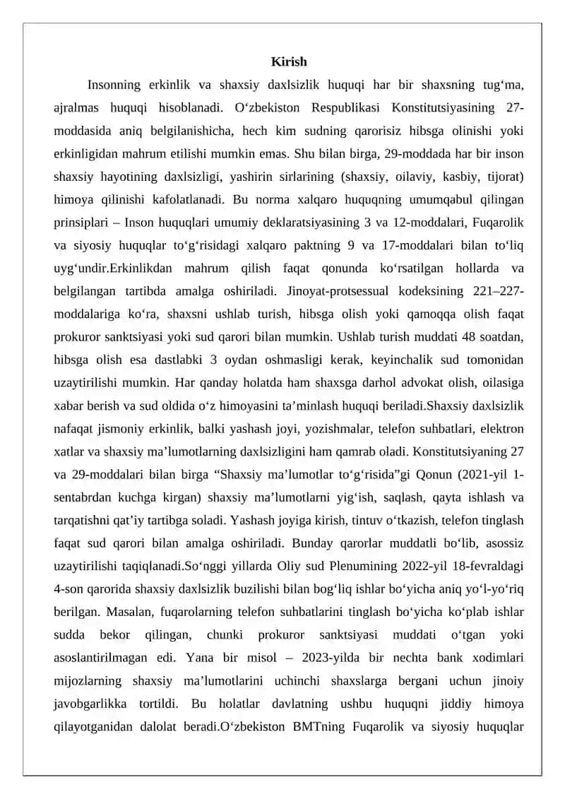 Insonning erkinlik va shaxsiy daxlsizlik huquqining kafolatlari 2