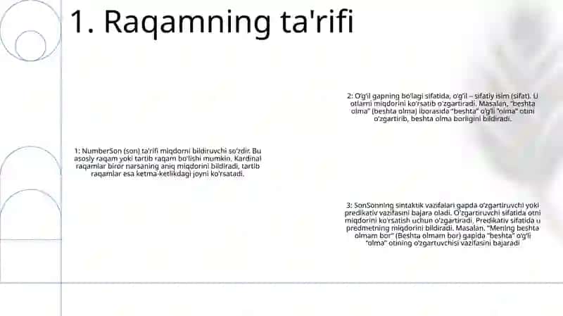 Son SoʻZ Turkumi Sifatida. Sonning Ma'Nosi Va Grammatik Belgilari 2