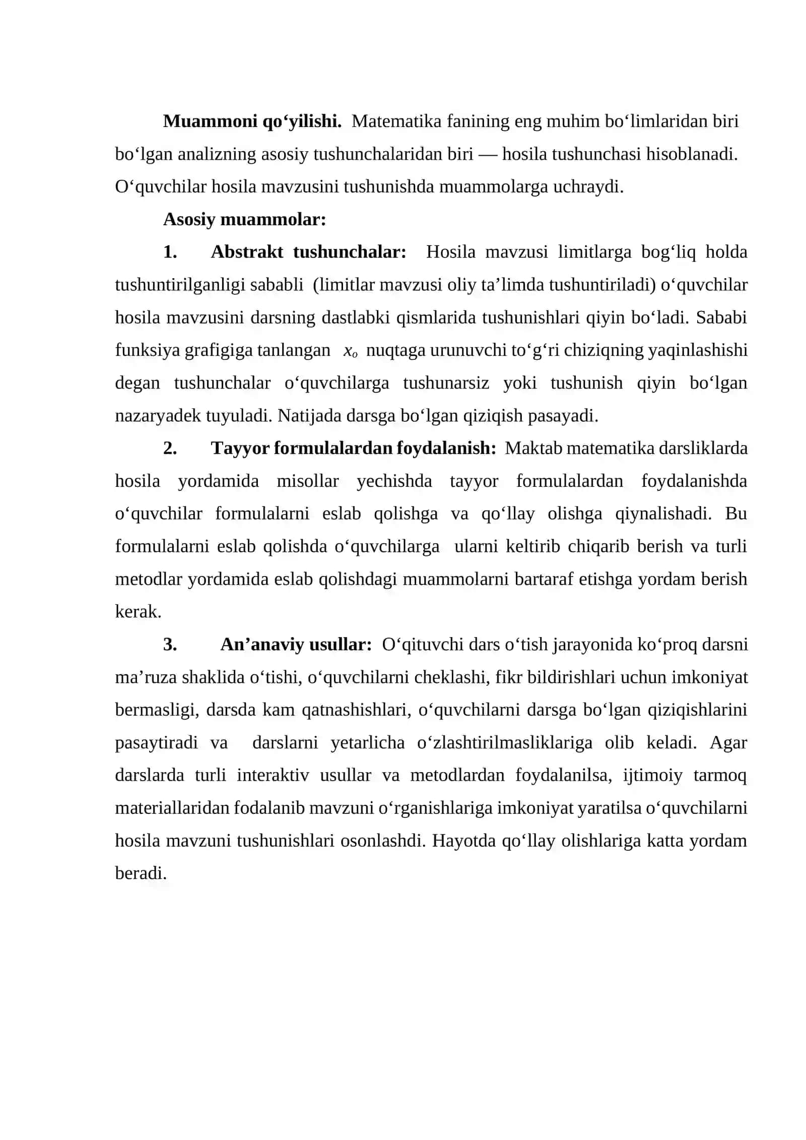 Hosila va uning qo‘llanilishi Loyiha ishi (Malaka oshirishda oʻzim tayyorlaganman) 2