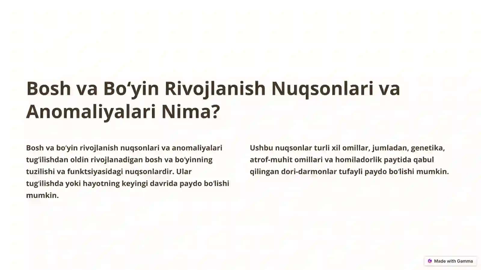 Bosh va Boʻyin Rivojlanish Nuqsonlari va Anomaliyalari 2