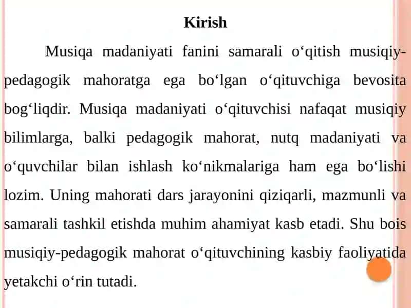 Musiqamadaniyat ioʻqituvchisining musiqiy pedagogik mahorati 2