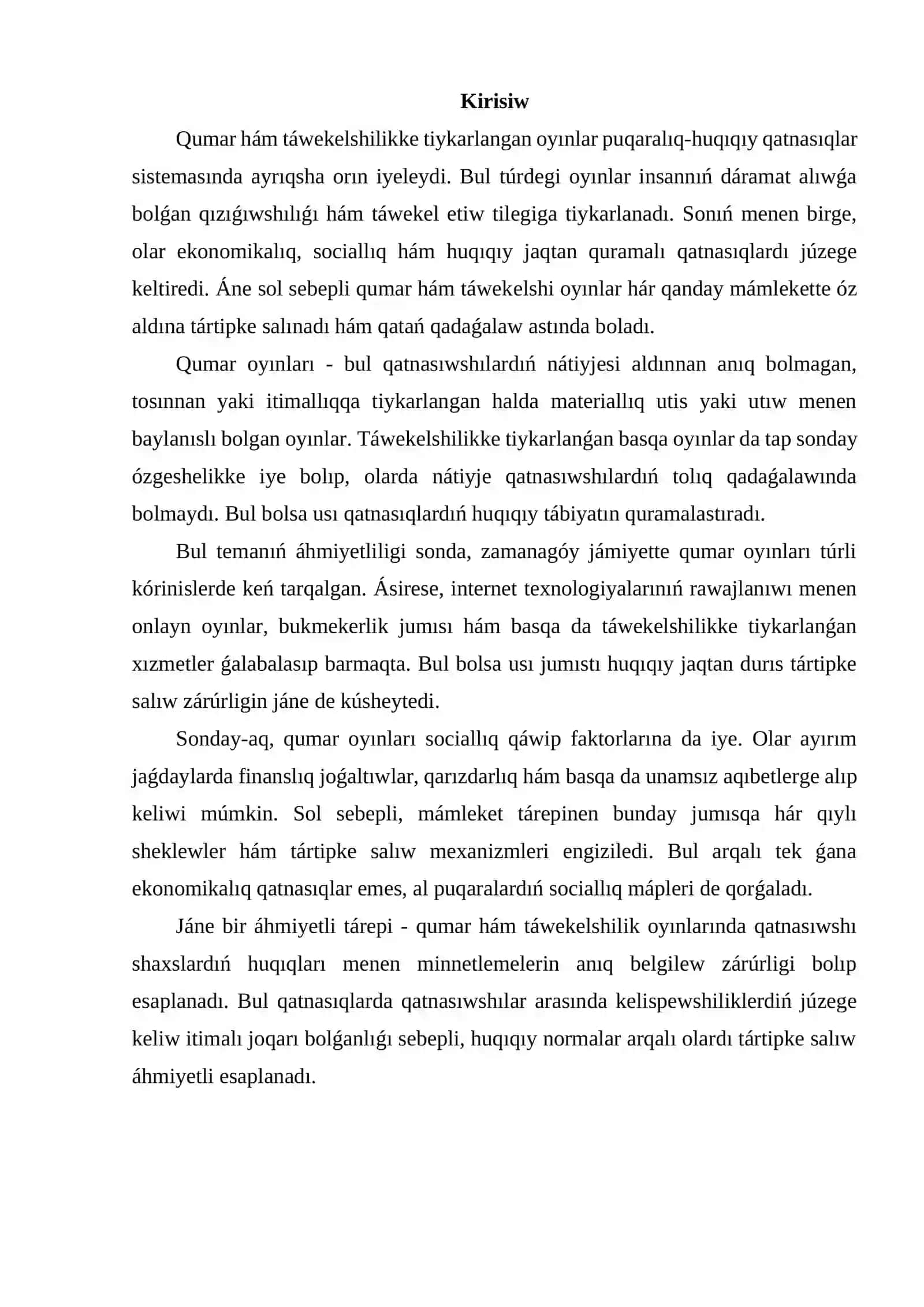 Qumar hám táwekelshilikke tiykarlanǵan basqa da oyınlardı ótkeriw 2