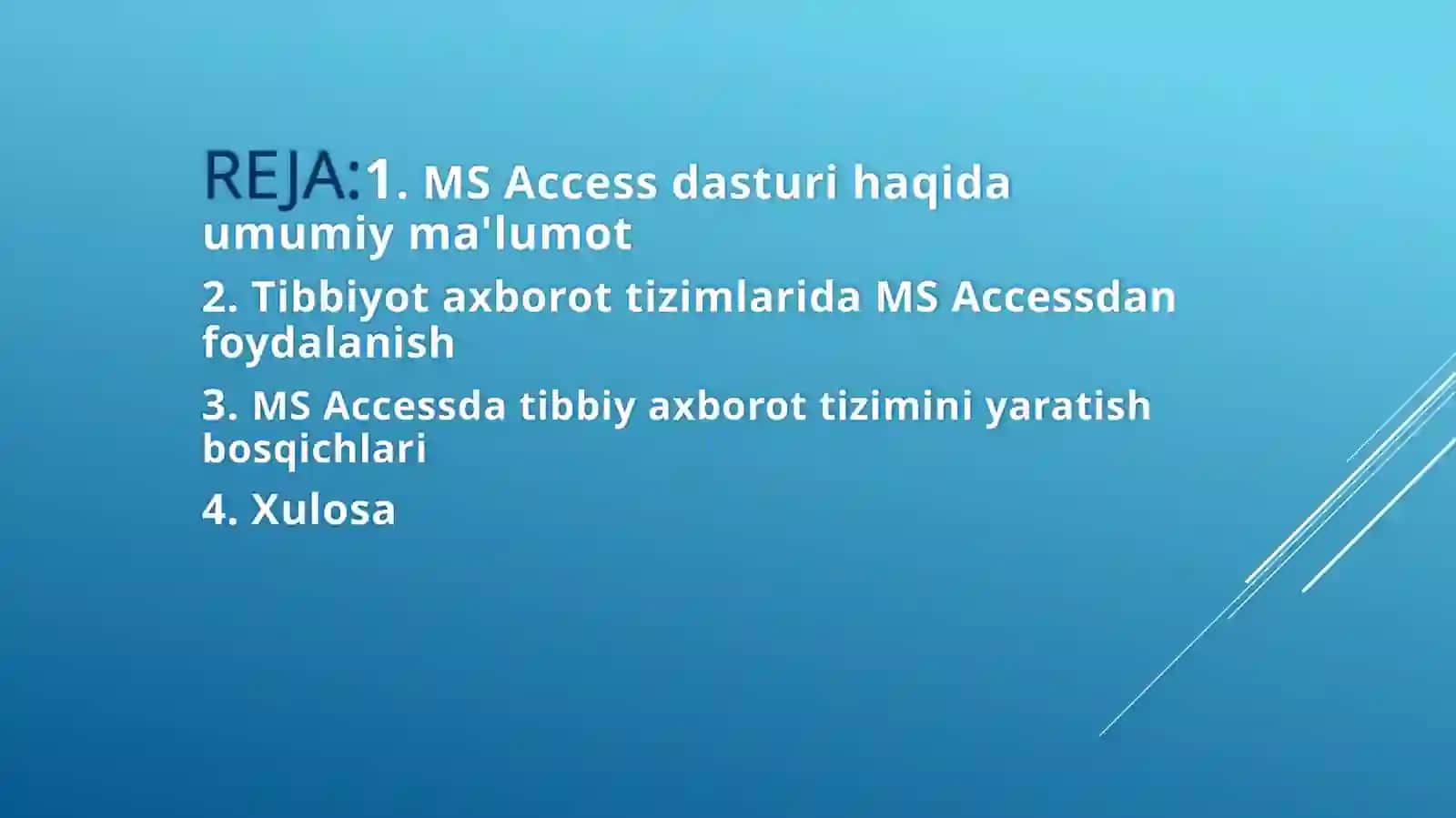 MAVZU: Tibbiyot axborot tizimlari va MS Access dasturiy ta'minotidan foydalanish 2