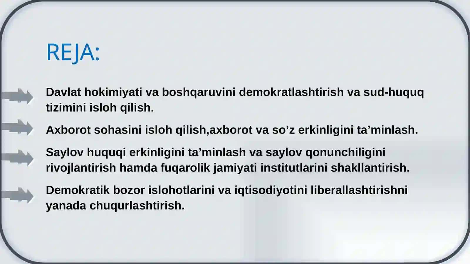 Mamlakatimizda demokratik  islohotlarni yanada chuqurlashtirish va fuqarolik jamiyatini rivojlantirish konsepsiyasi 2