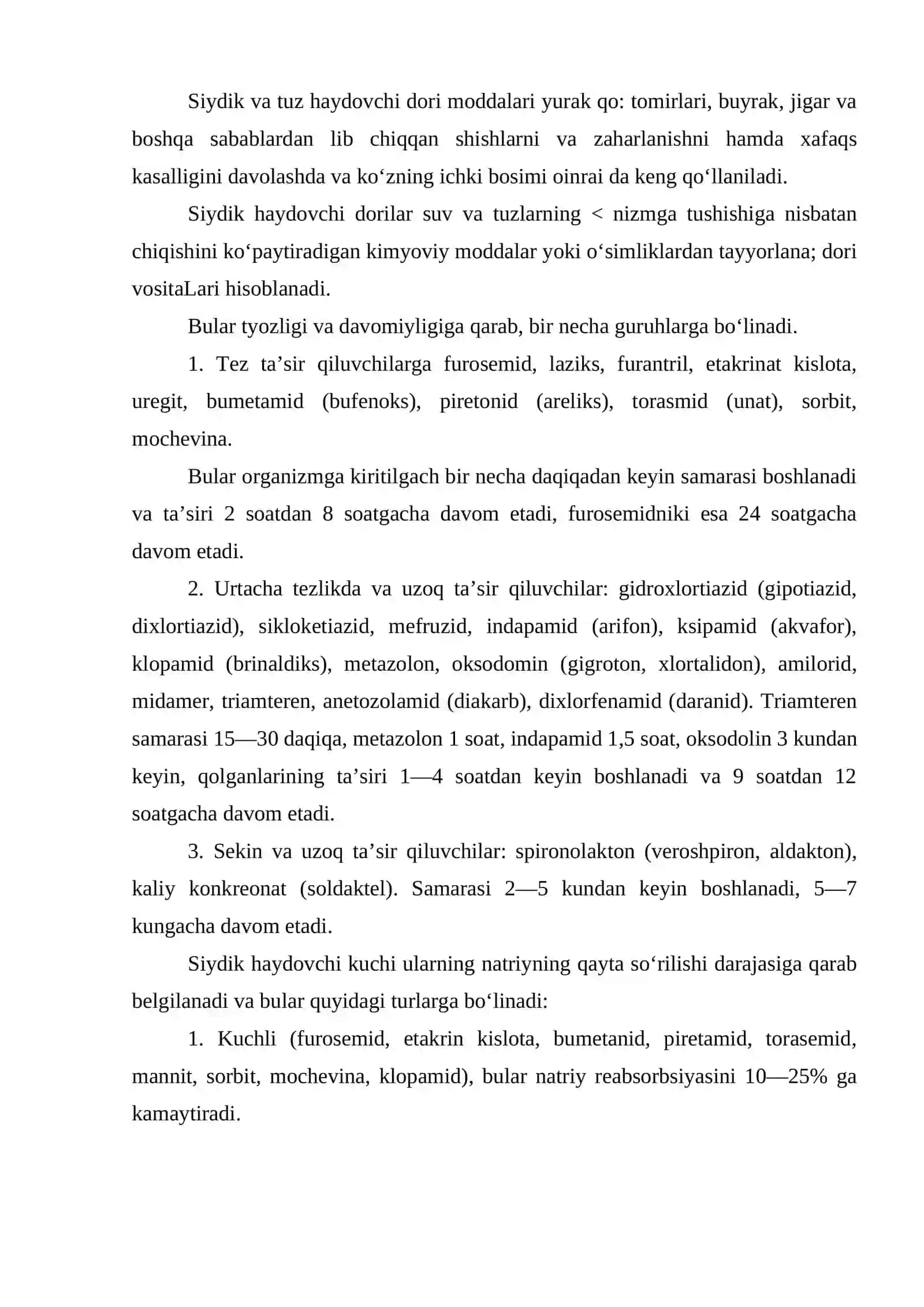 Siydik va tuz haydovchi dori vositalarining klinik va farmakologik tavsifi 2